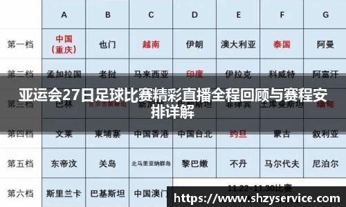 亚运会27日足球比赛精彩直播全程回顾与赛程安排详解